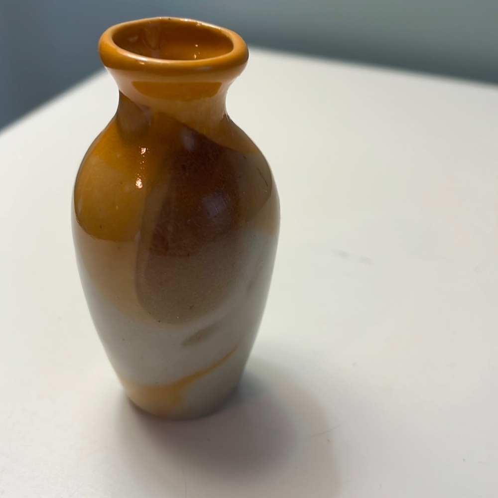 Small Bat Trang vase. Golden yellow and off white.